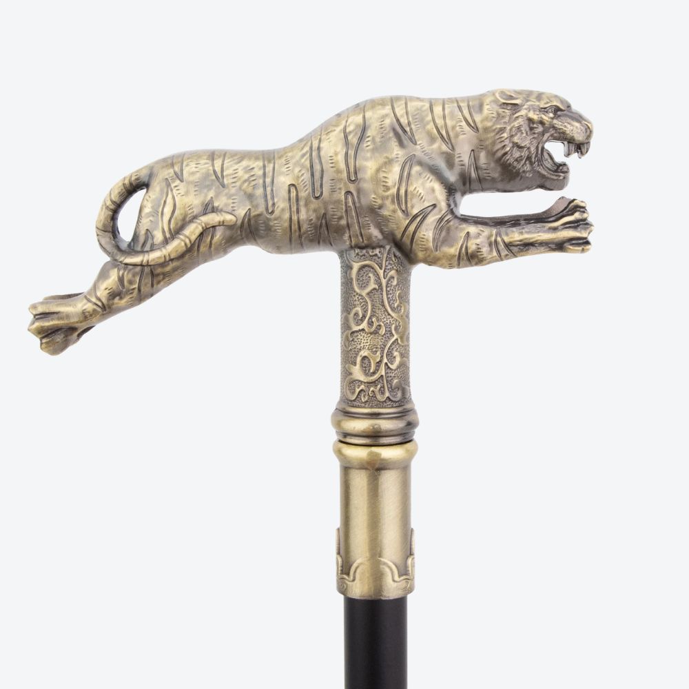 Ancestral Golden Tiger Wooden Cane Bronze-Bastoni UK