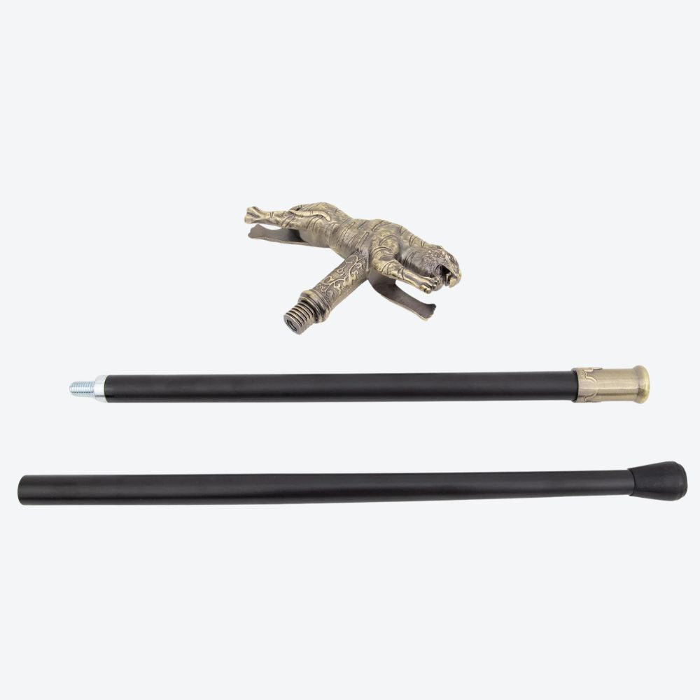Ancestral Golden Tiger Wooden Cane Bronze-Bastoni UK
