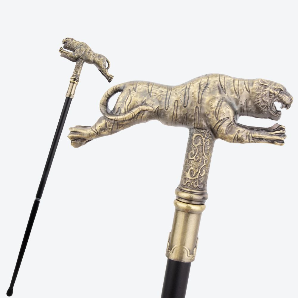 Ancestral Golden Tiger Wooden Cane Bronze-Bastoni UK