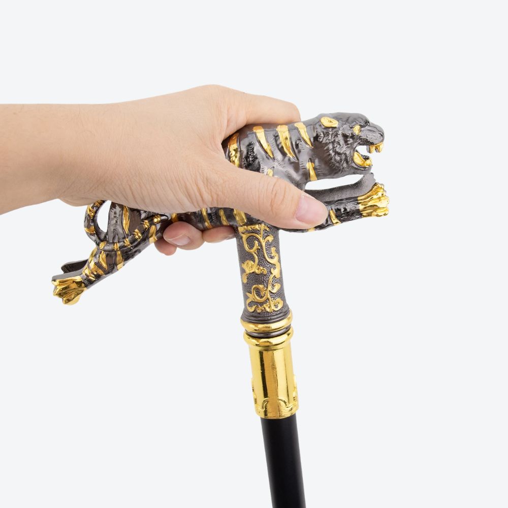 Ancestral Golden Tiger Wooden Cane Classic Dark Silver-Bastoni UK