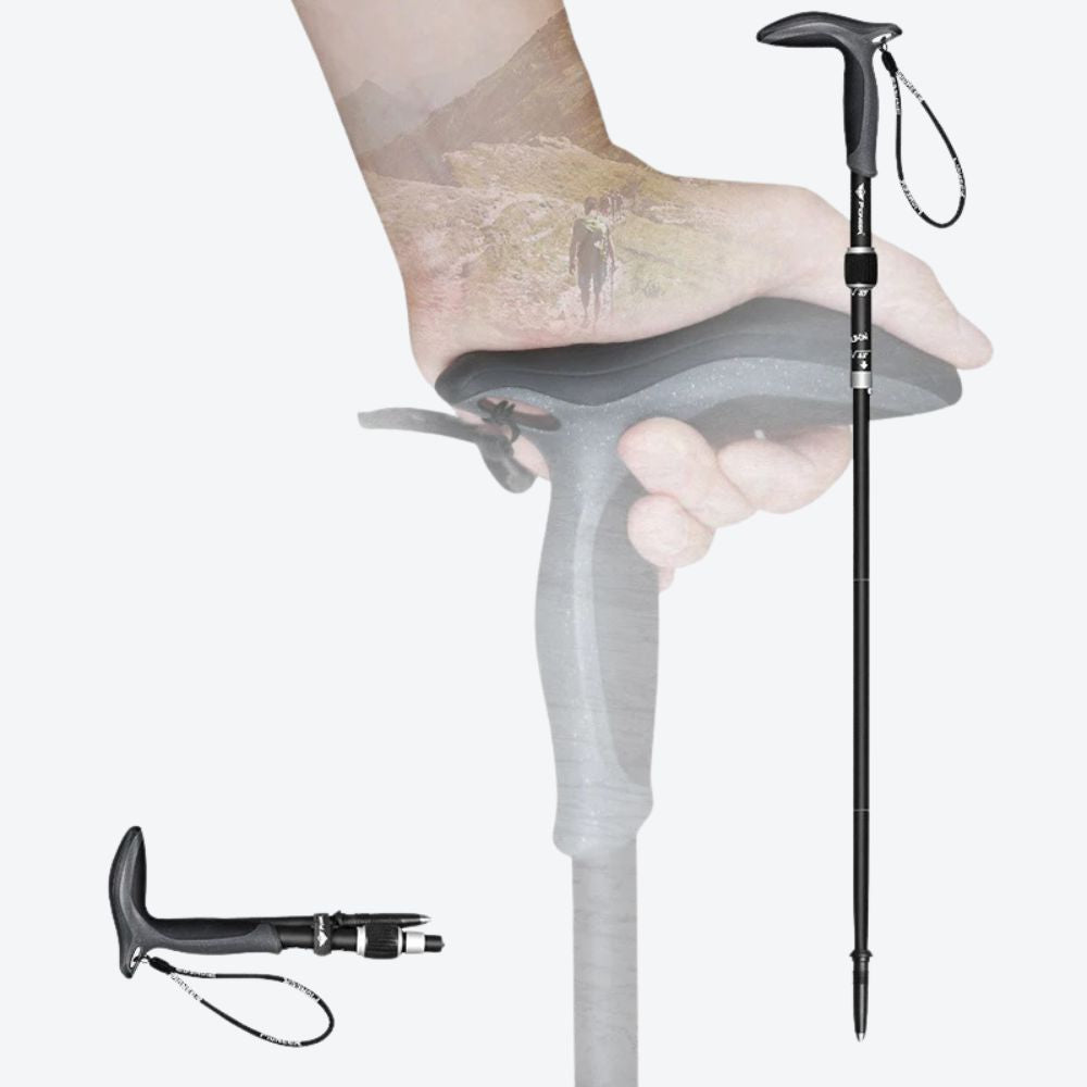 Folding Anti-shock Sports Walking Stick for Trails and Hiking, Black - Bastoni