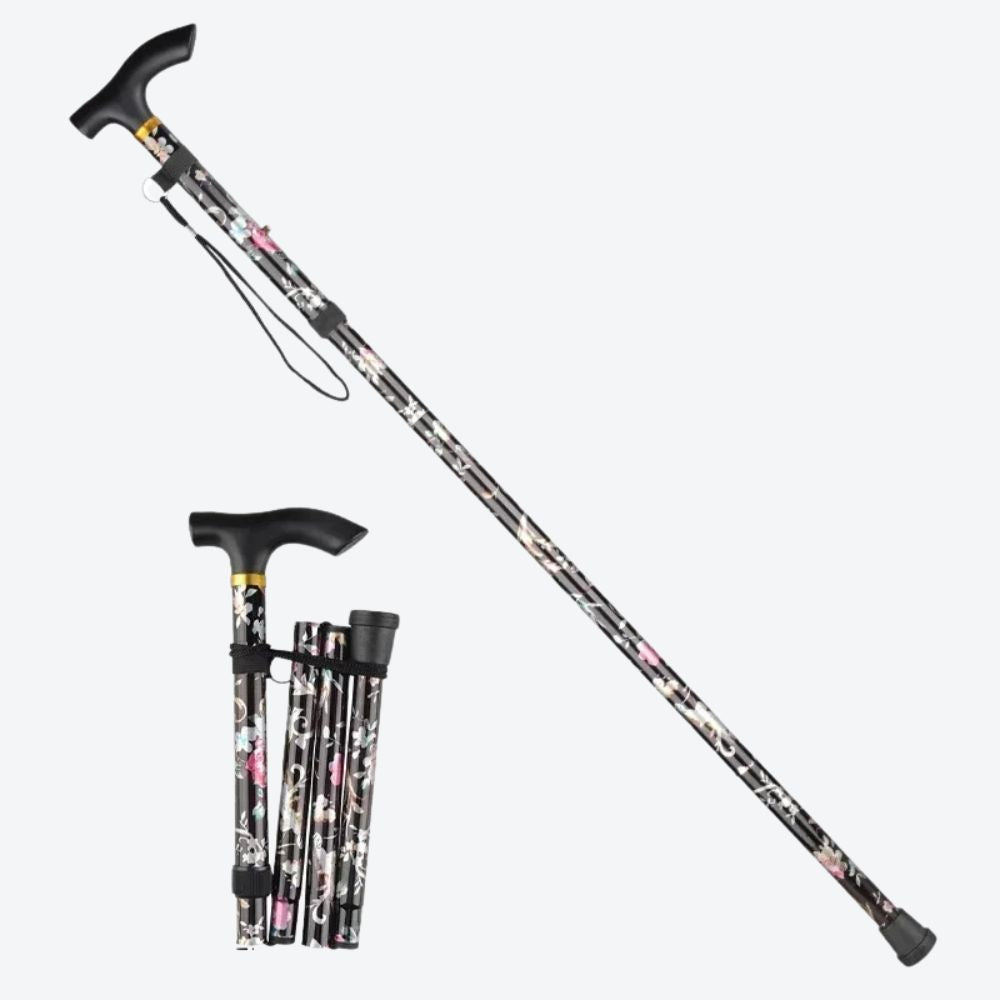 Bastoni Red Flower Garden Folding Women's Walking Stick