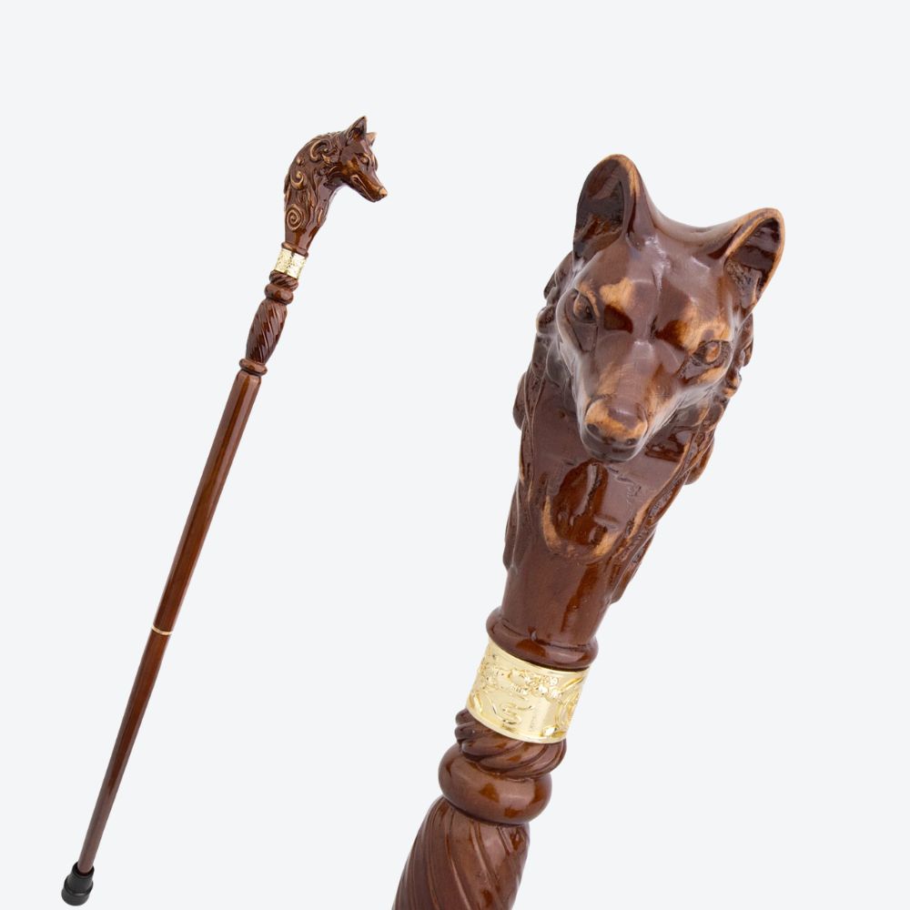 Classic Carved Wolf Wooden Cane-Bastoni UK