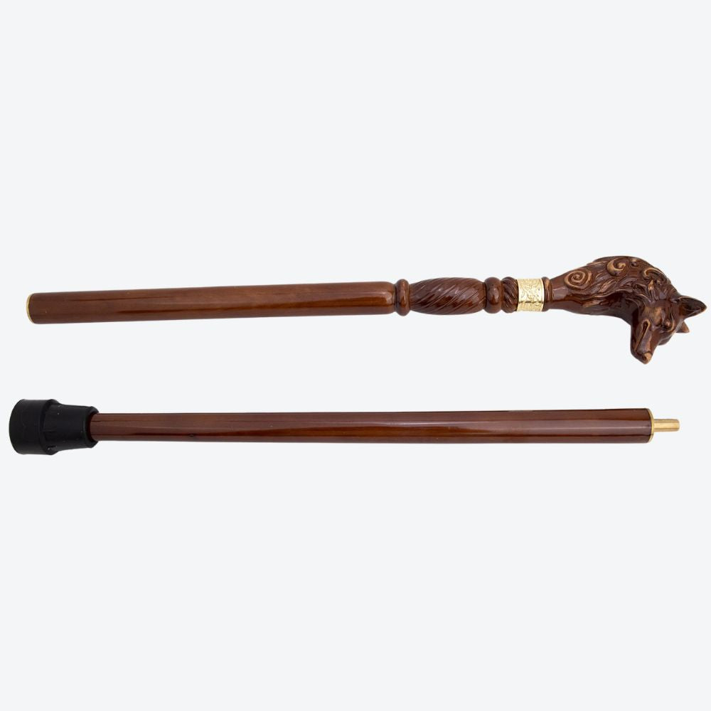 Classic Carved Wolf Wooden Cane-Bastoni UK