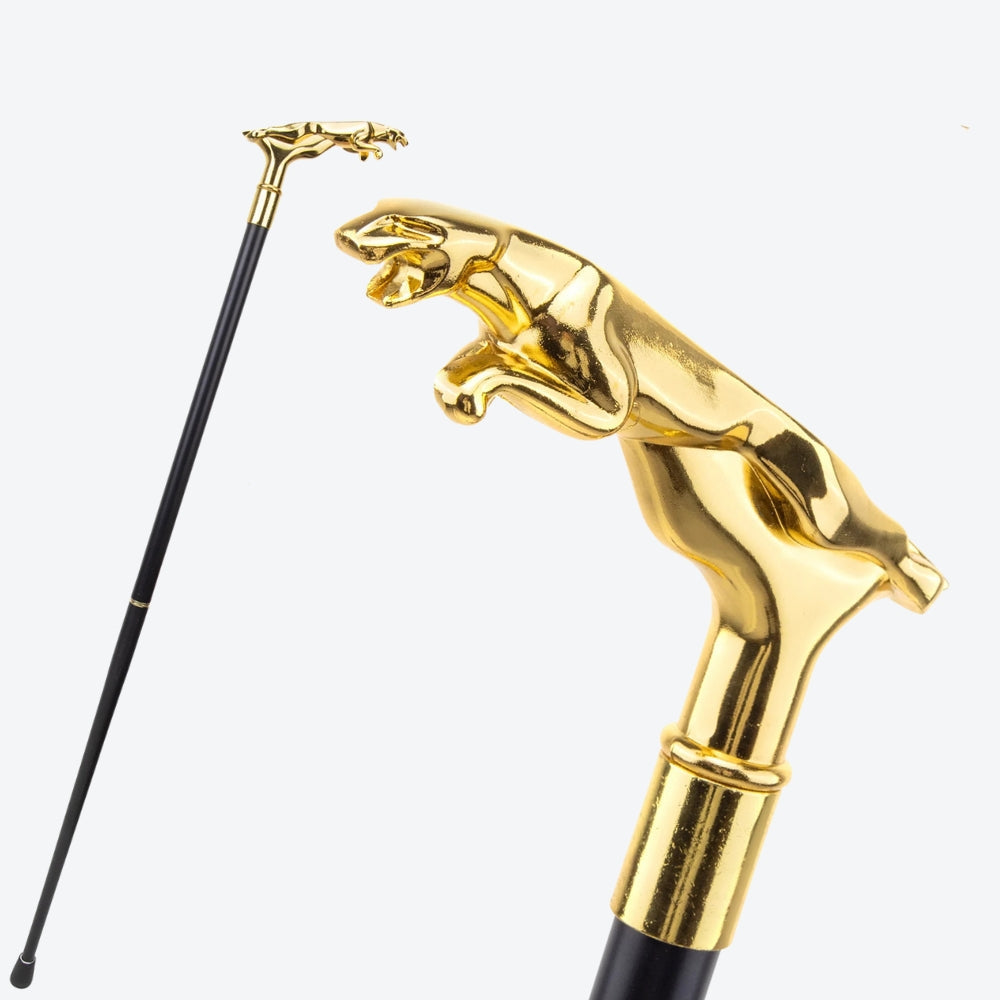 Classic Metal Walking Stick with Gold Leopard Print - Bastoni