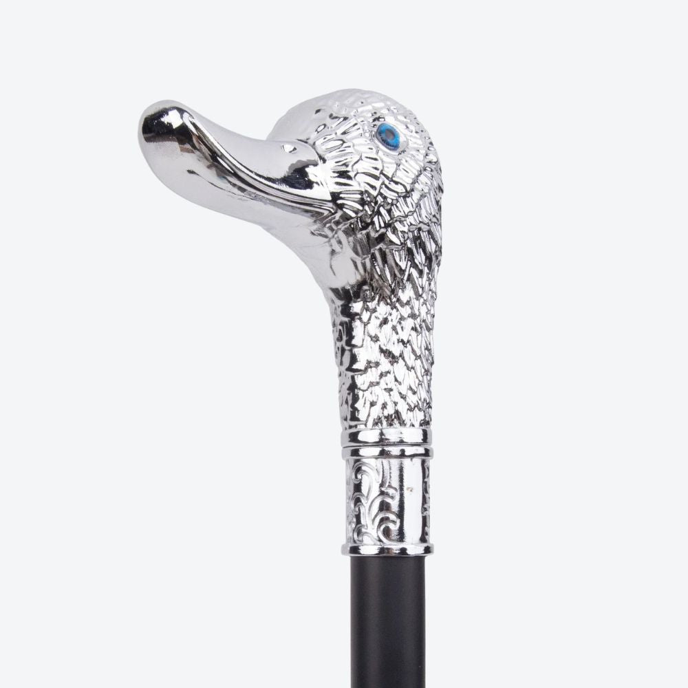 Luxury Classic Walking Stick Imperial Duck Silver Sculpted - Bastoni