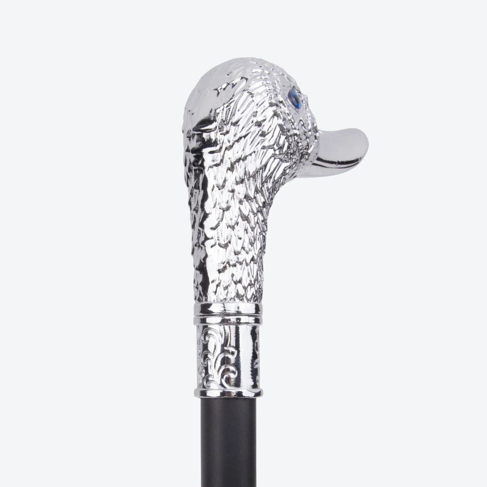 Luxury Classic Walking Stick Imperial Duck Silver Sculpted - Bastoni