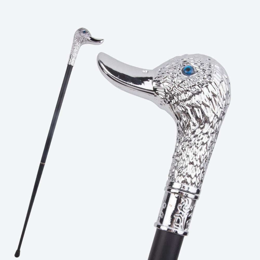 Luxury Classic Walking Stick Imperial Duck Silver Sculpted - Bastoni
