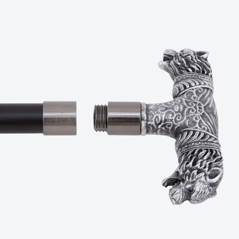 Classic Metal Walking Cane with Double Wolf Head-Bastoni UK