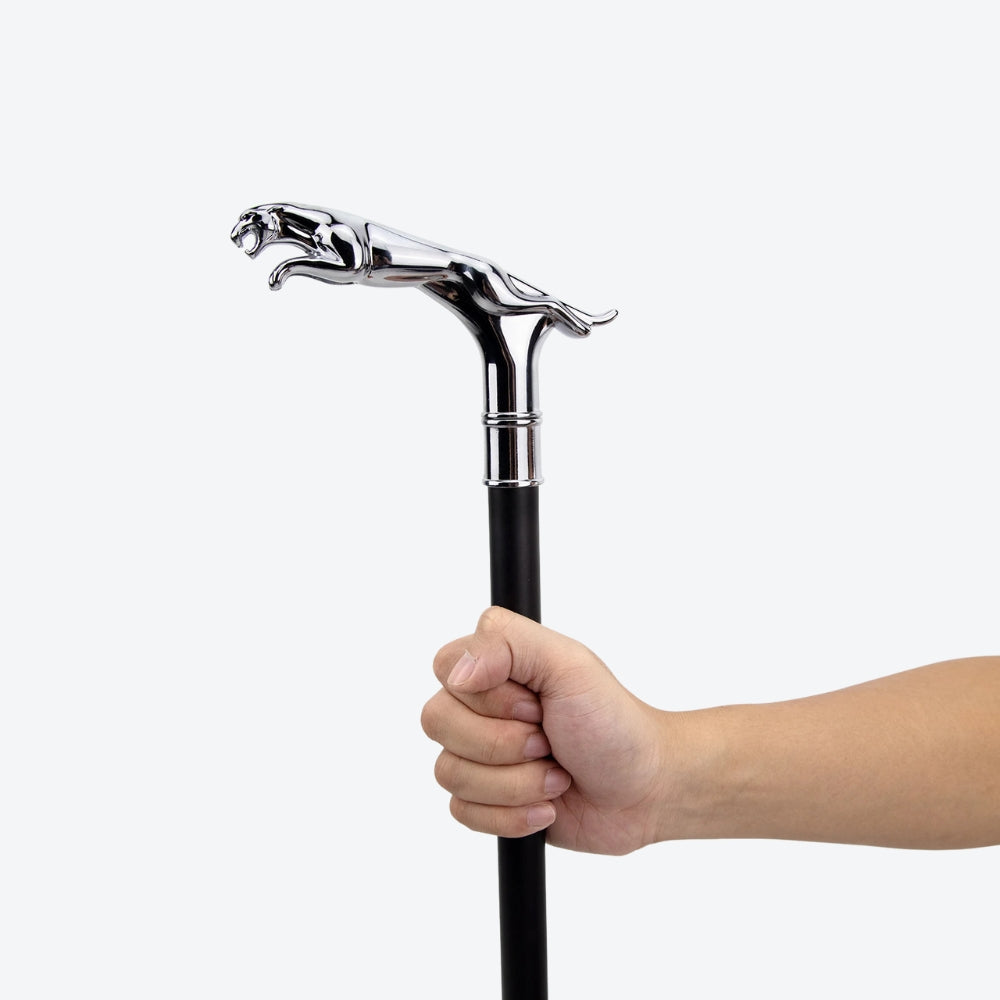 Classic Metal Walking Stick Leopard Silver - Bastoni