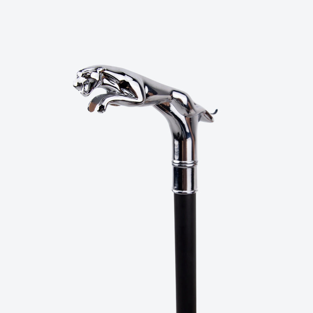 Classic Metal Walking Stick Leopard Silver - Bastoni