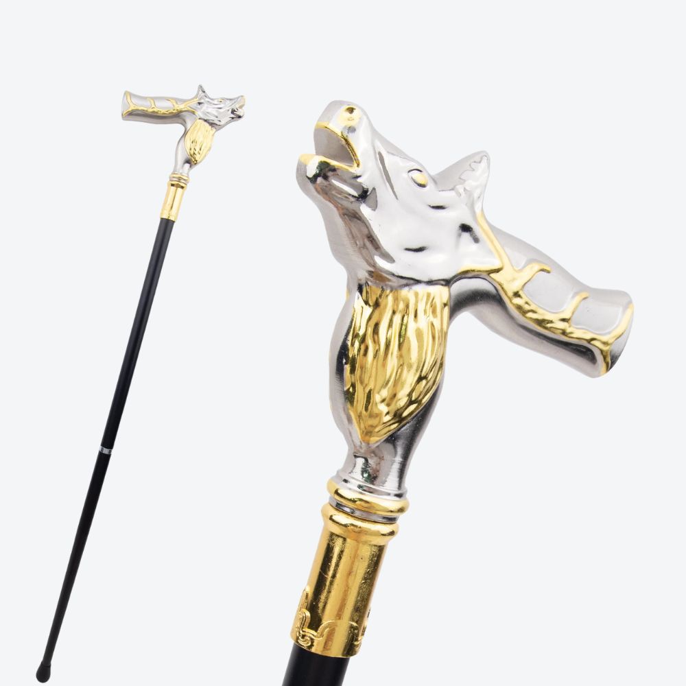 Classic Silver and Gold Deer Metal Cane-Bastoni UK