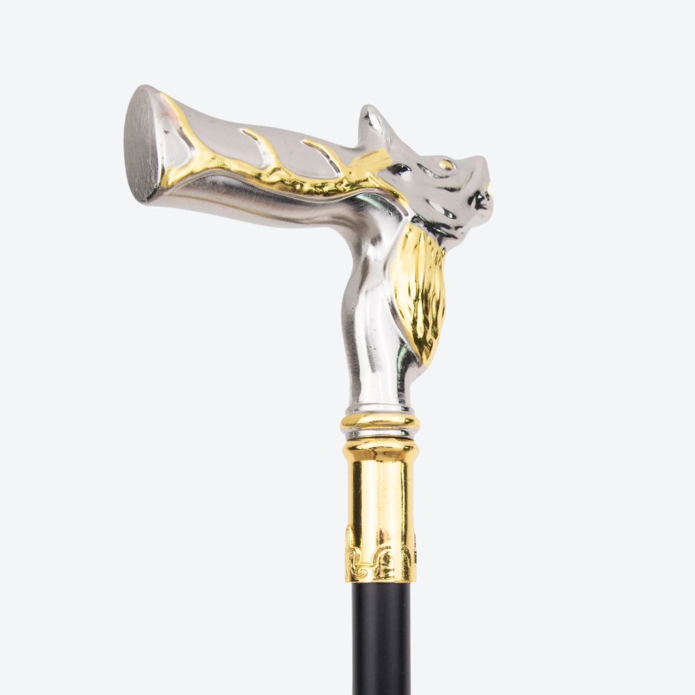 Classic Silver and Gold Deer Metal Cane-Bastoni UK