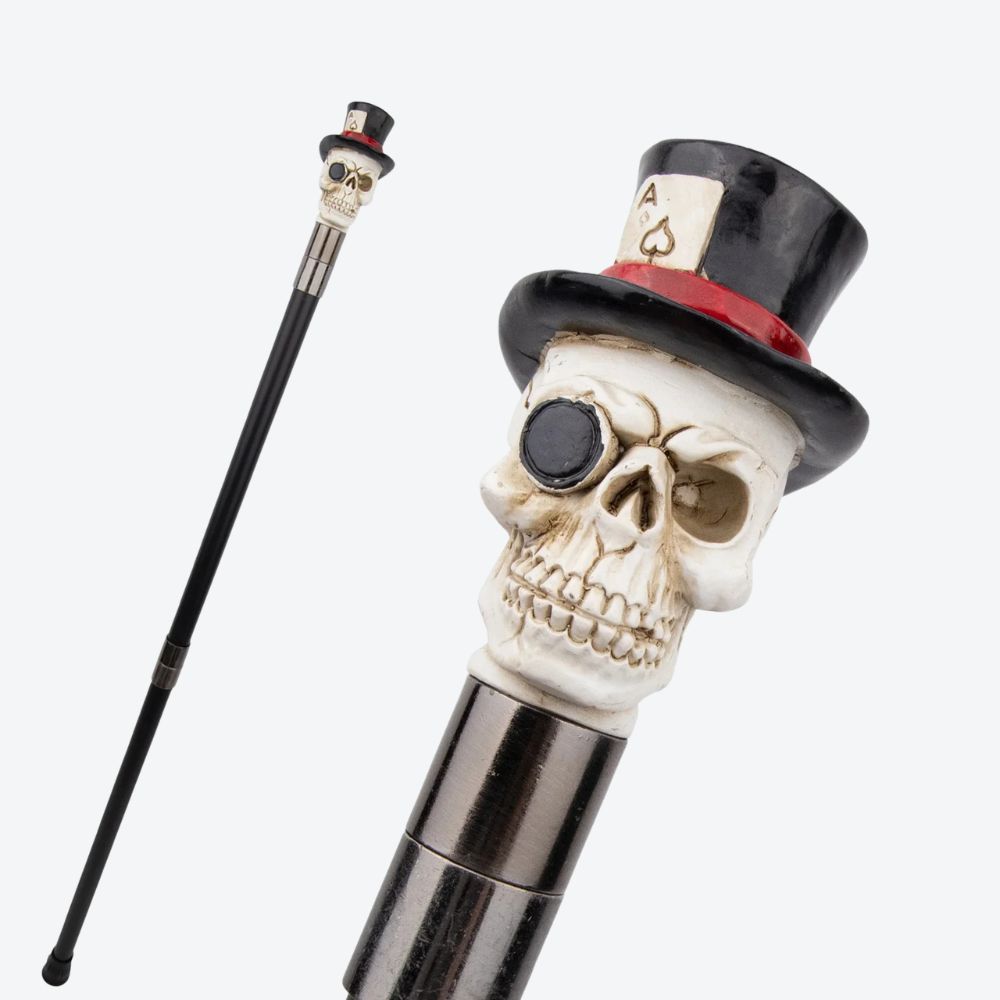Classic Skull Top Hat Metal Cane-Bastoni UK