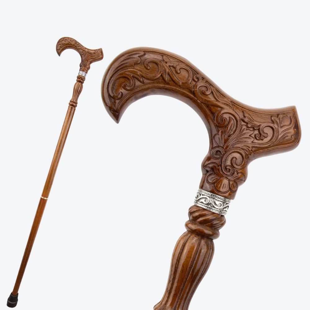 Classic Victorian Walking Stick in Carved Wood - Bastoni