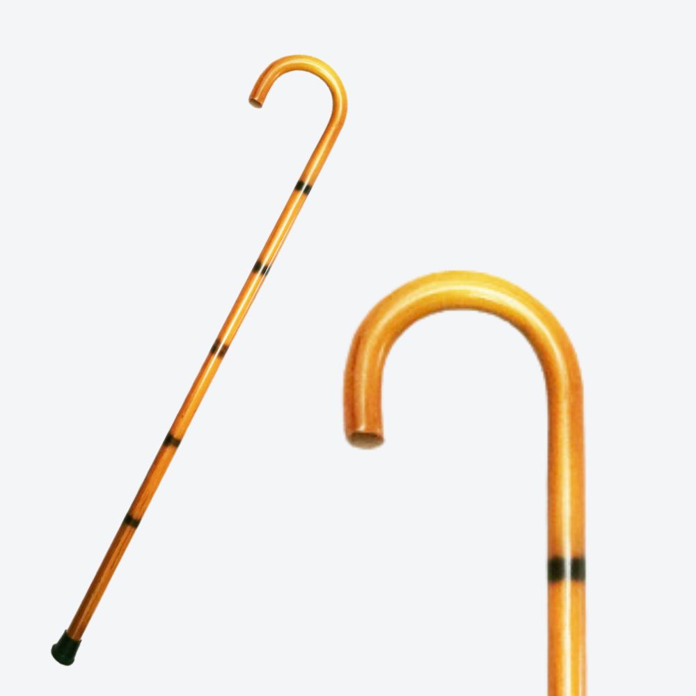 Classic Wooden Cane with Yellow Striped U-Handle - Bastoni