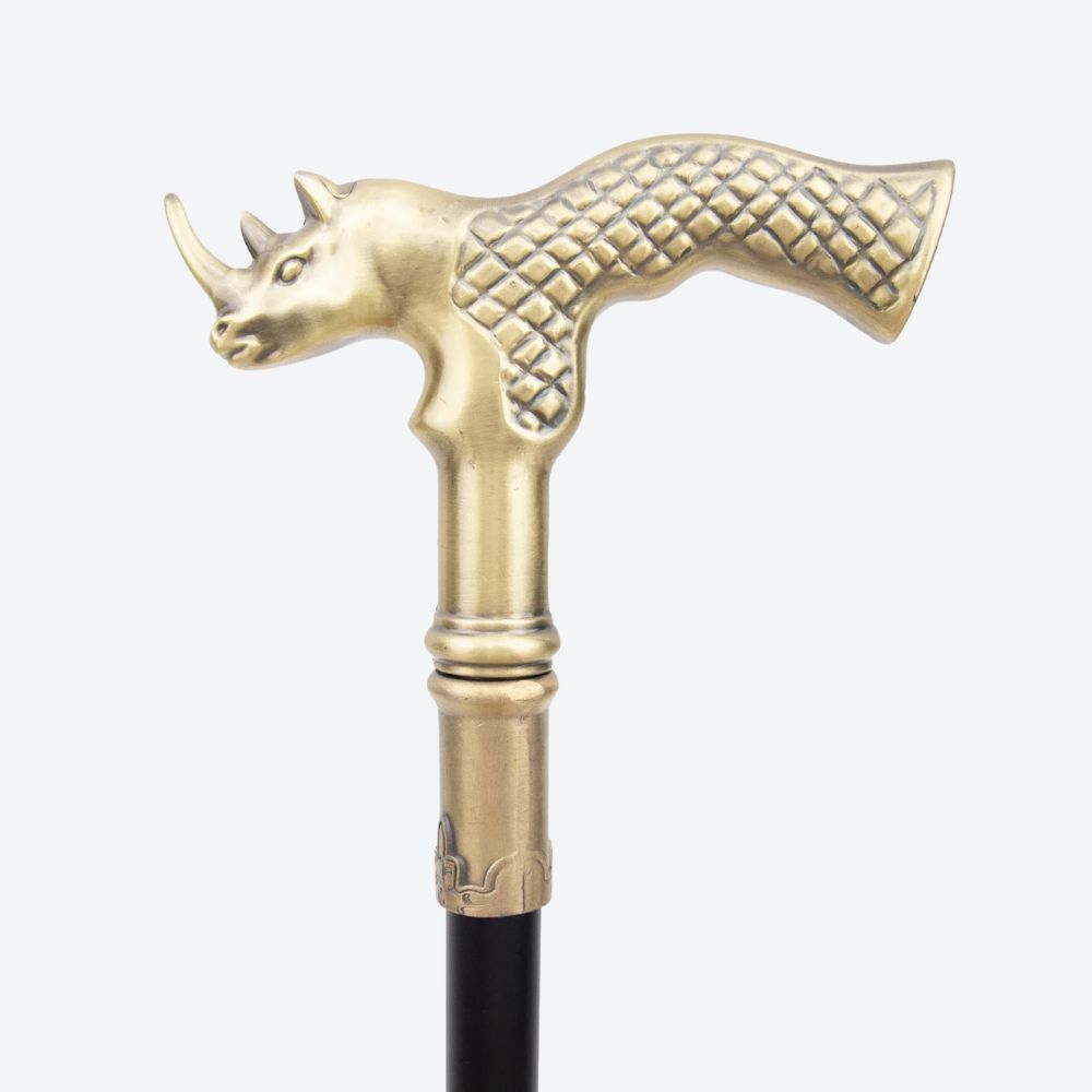 Rustic Metal Walking Stick with Rhinoceros Design in Copper - Bastoni