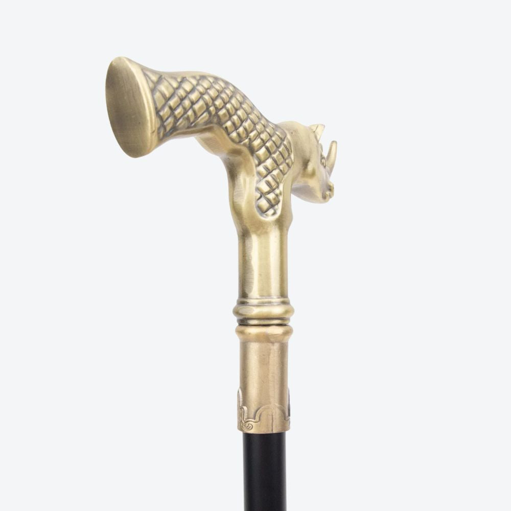 Rustic Metal Walking Stick with Rhinoceros Design in Copper - Bastoni