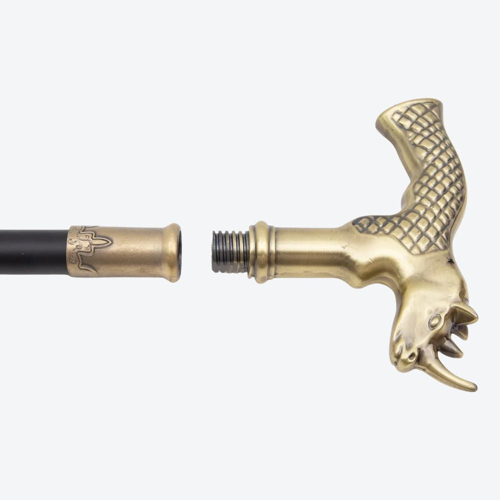 Rustic Metal Walking Stick with Rhinoceros Design in Copper - Bastoni