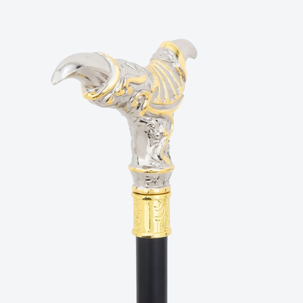 Double Claw Metal Cane Graphite and Gold-Bastoni UK