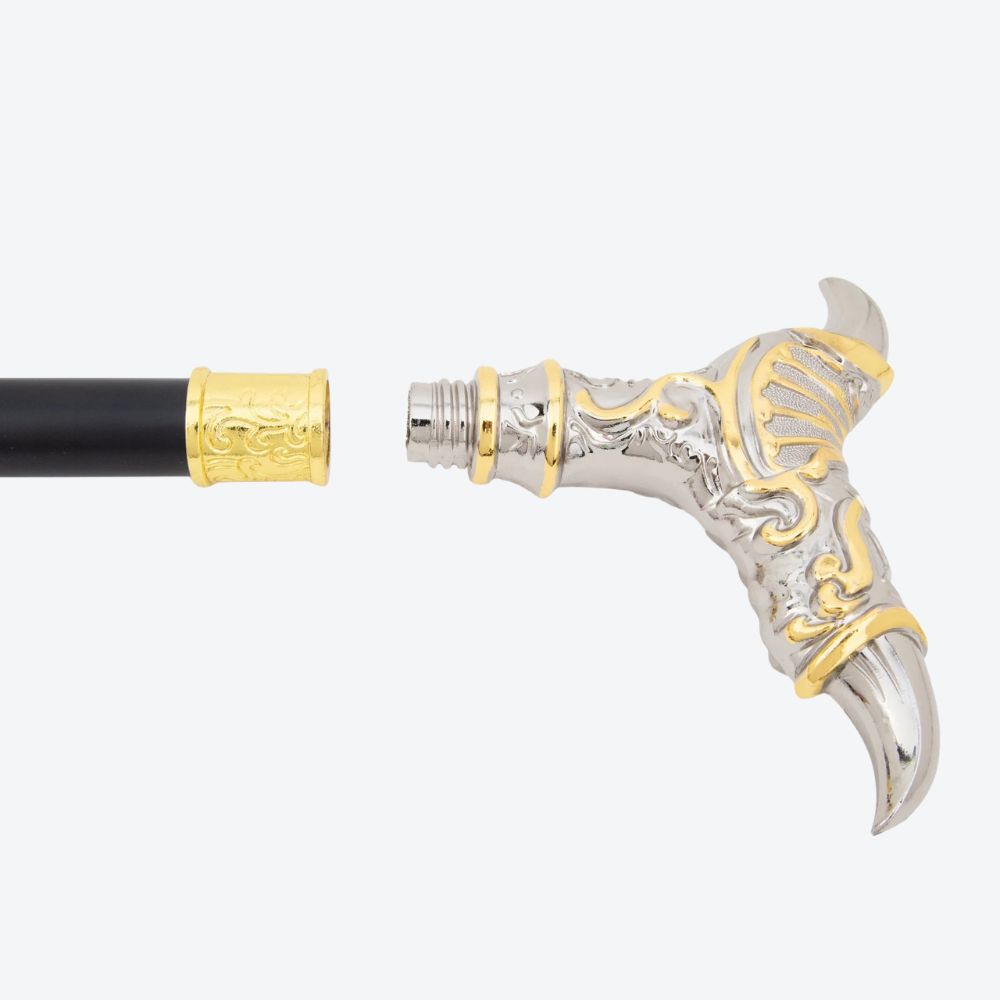 Double Claw Metal Cane Graphite and Gold-Bastoni UK