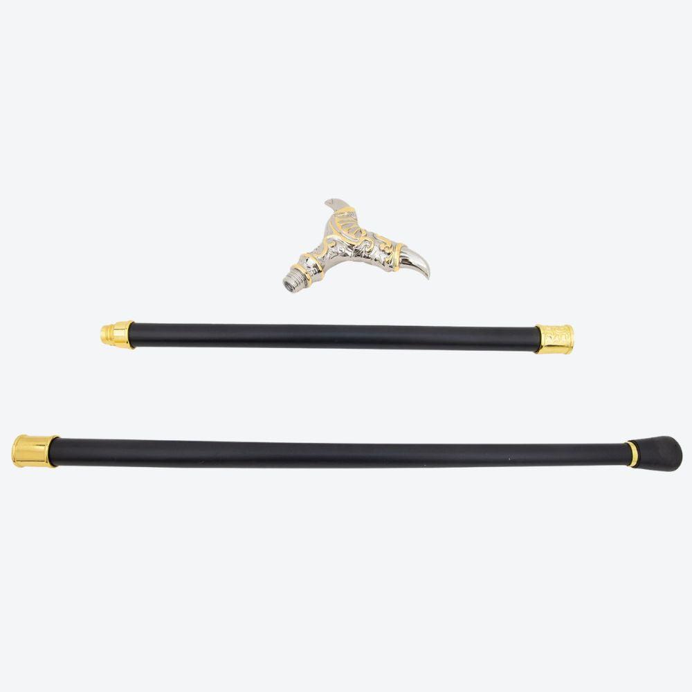 Double Claw Metal Cane Graphite and Gold-Bastoni UK