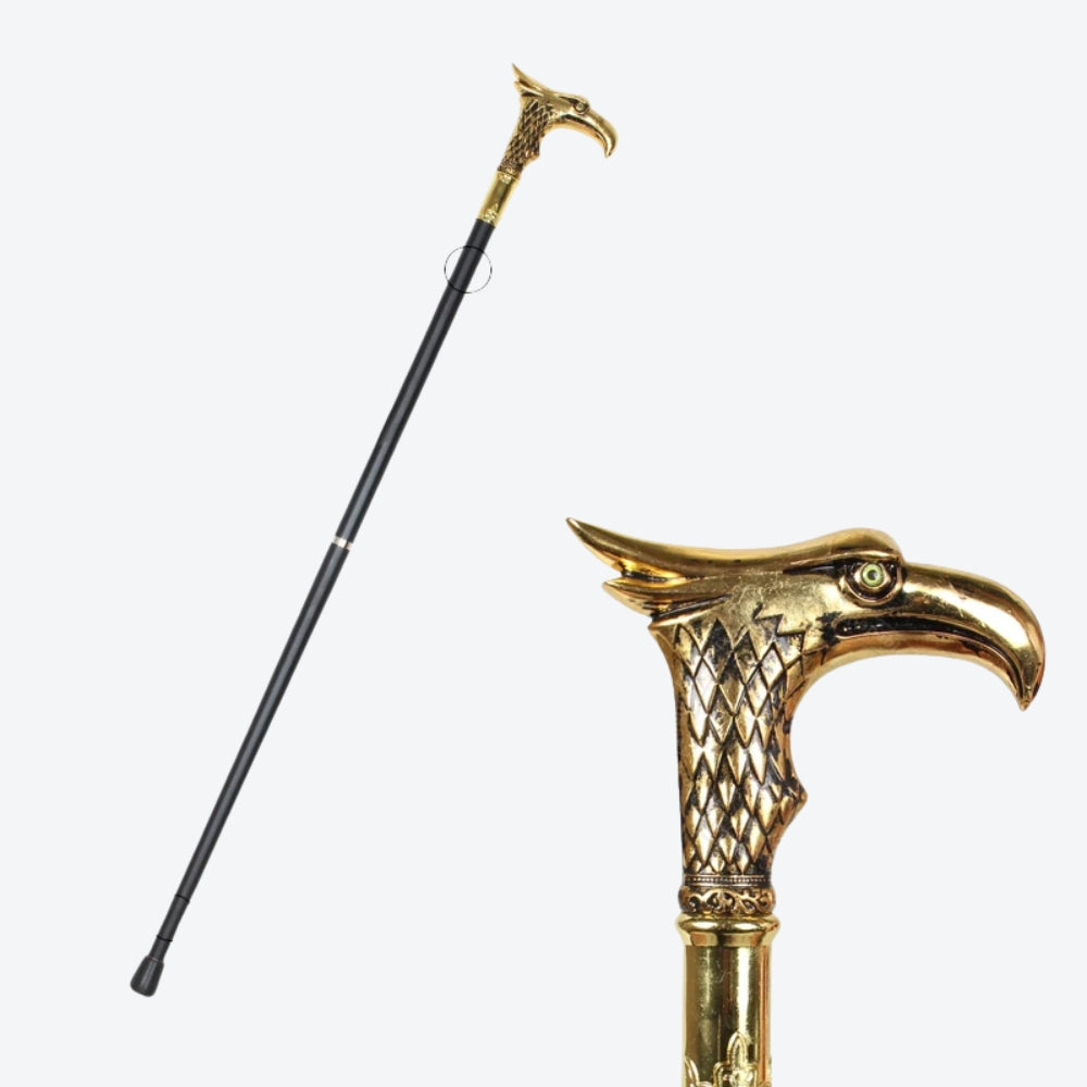 Elegant Metal Walking Stick with Golden Oriental Eagle Design - Bastoni