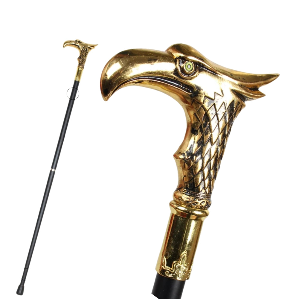 Elegant Metal Walking Stick with Golden Oriental Eagle Design - Bastoni