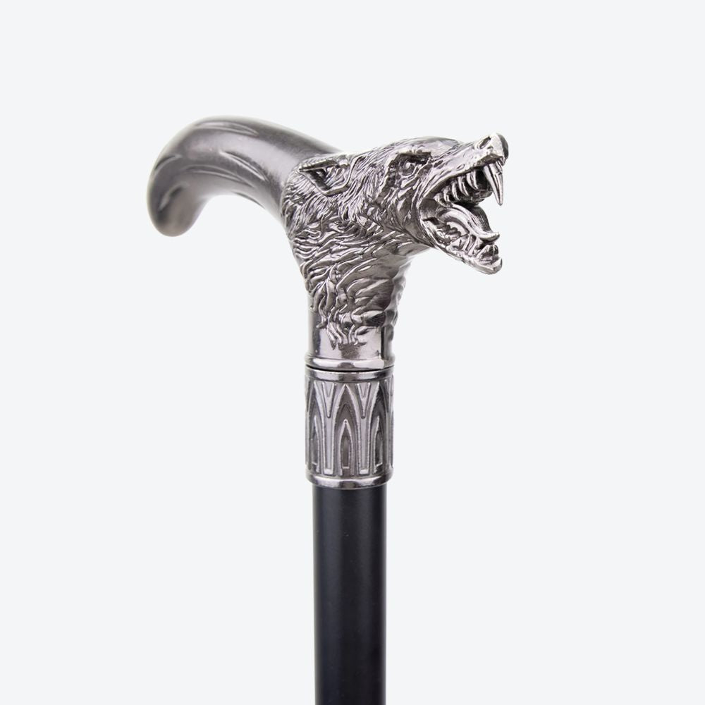 Elegant Metallic Silver Alpha Wolf Cane - Bastoni