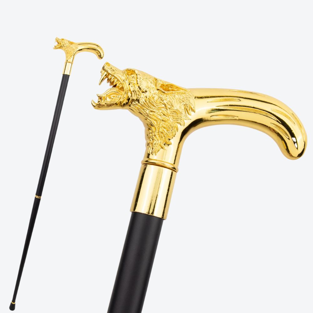 Elegant Metallic Golden Alpha Wolf Cane - Bastoni