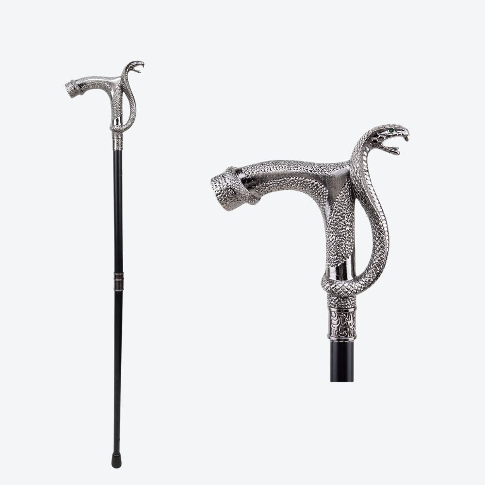 Elegant Vintage Snake Metallic Silver Cane - Bastoni