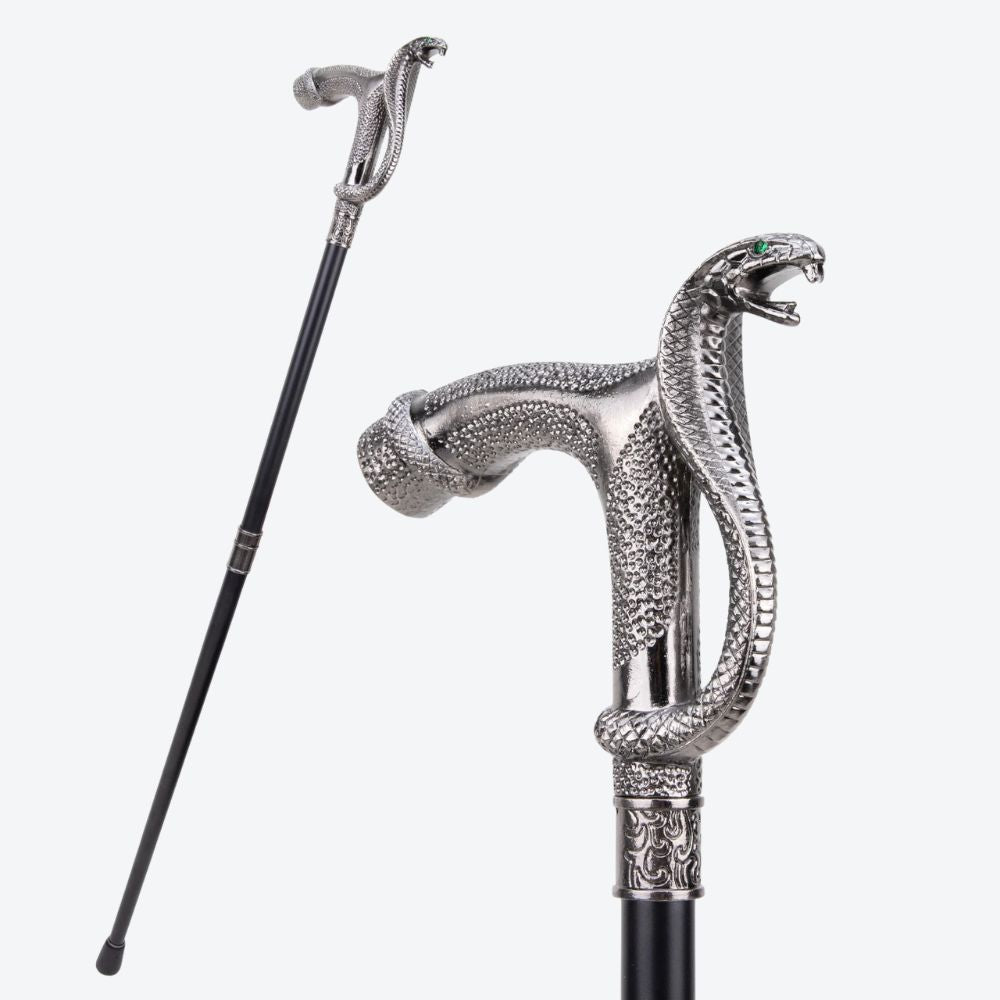 Elegant Vintage Snake Metallic Silver Cane - Bastoni