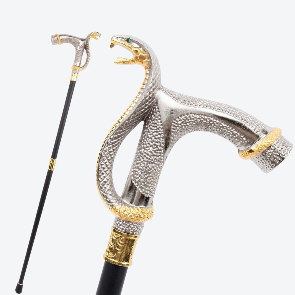 Elegant Vintage Metallic Snake Cane - Bastoni