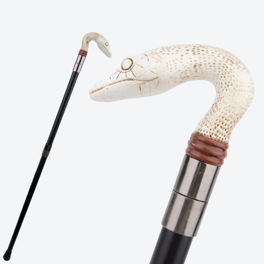 Elegant White Python Metal Walking Stick - Bastoni