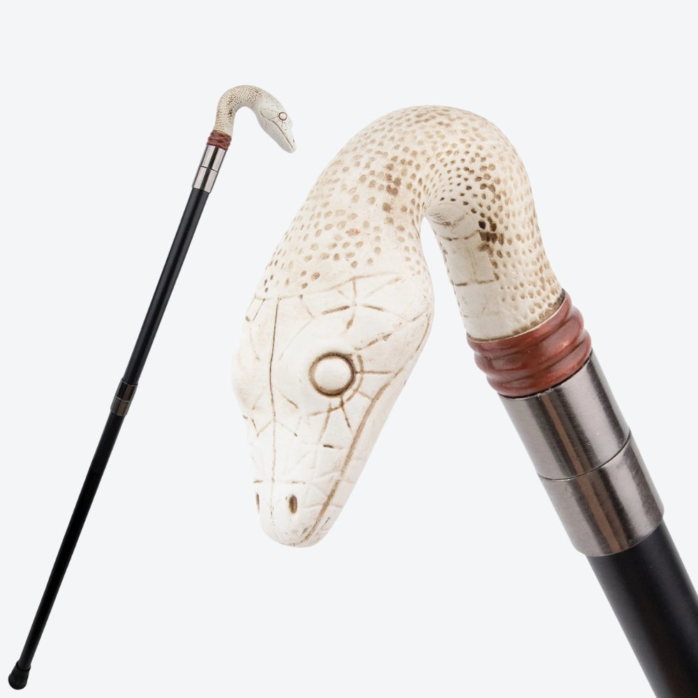 Elegant White Python Metal Walking Stick - Bastoni