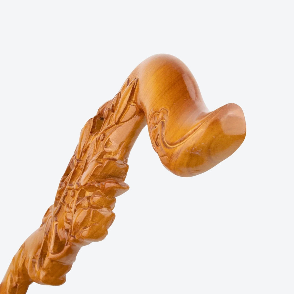 Elegant Wooden Walking Stick with Flower Bouquet - Bastoni
