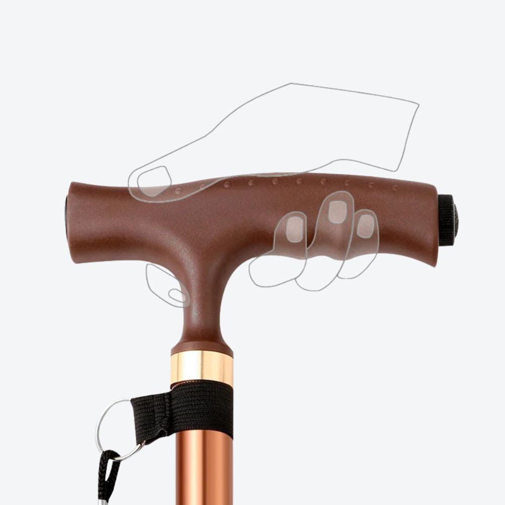 Bastoni Brown Folding Cane with Flashlight and Adjustable Size