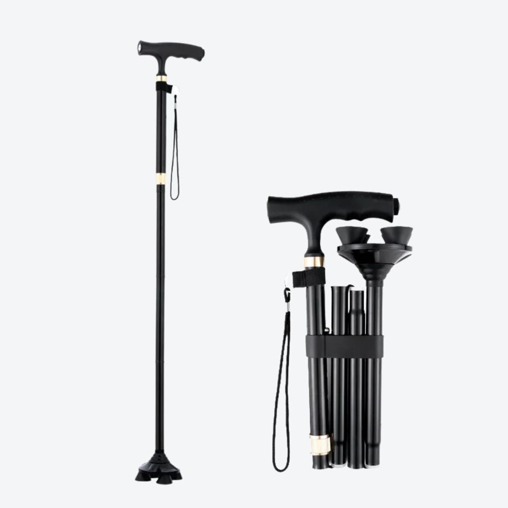 Bastoni Brown Folding Cane with Flashlight and Adjustable Size