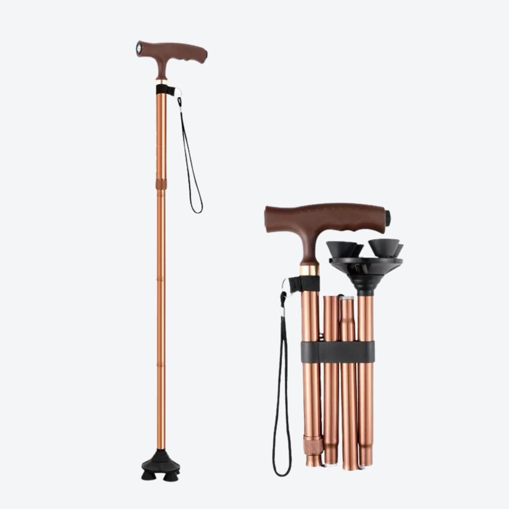 Bastoni Brown Folding Cane with Flashlight and Adjustable Size