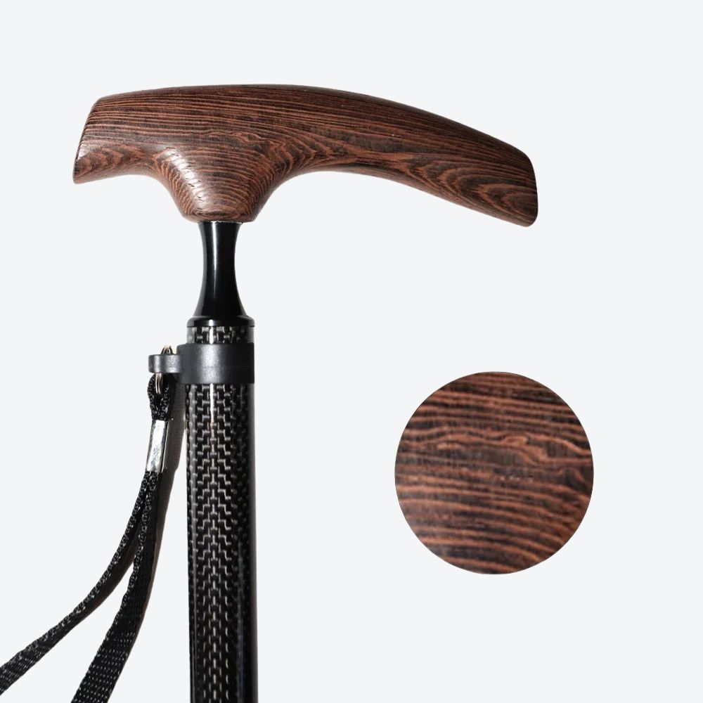 Folding Carbon Fiber Cane with Wooden Handle - Bastoni