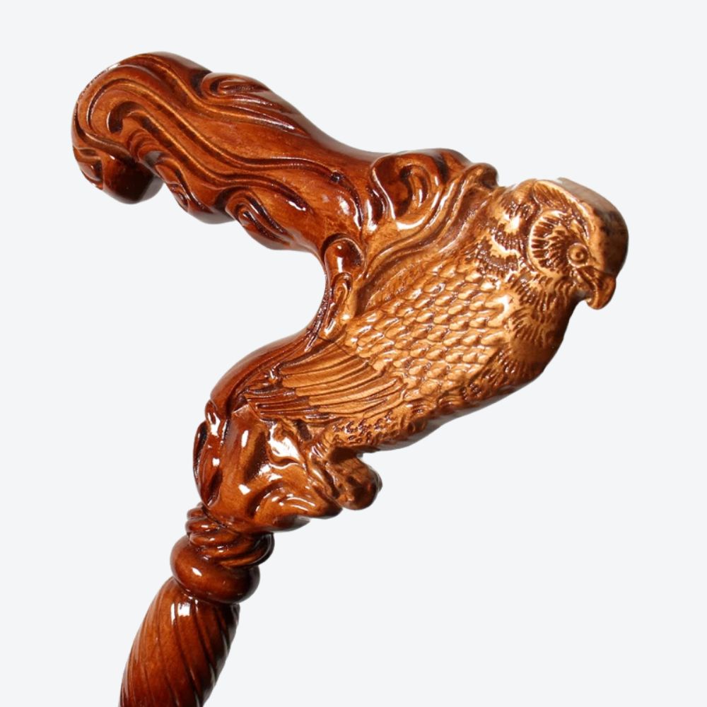 German Beech Wood Walking Stick, Owl Style - Bastoni