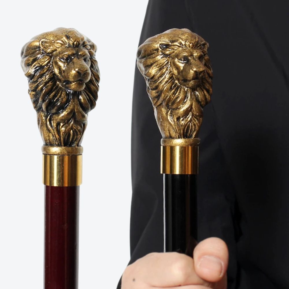 German Beechwood Walking Stick Royal Lion Bronze/Red-Bastoni UK