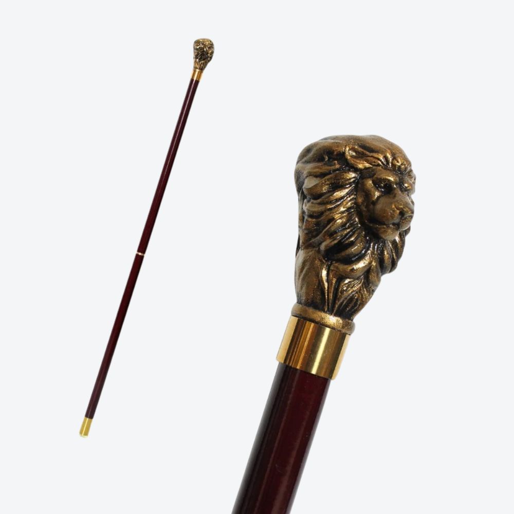 German Beechwood Walking Stick Royal Lion Bronze/Red-Bastoni UK