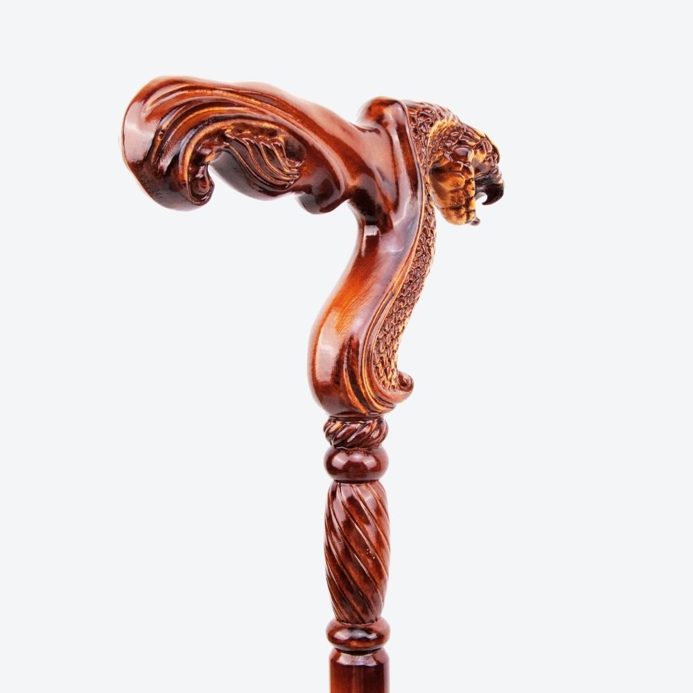 German Beechwood Walking Stick, Cobra Style Bastoni