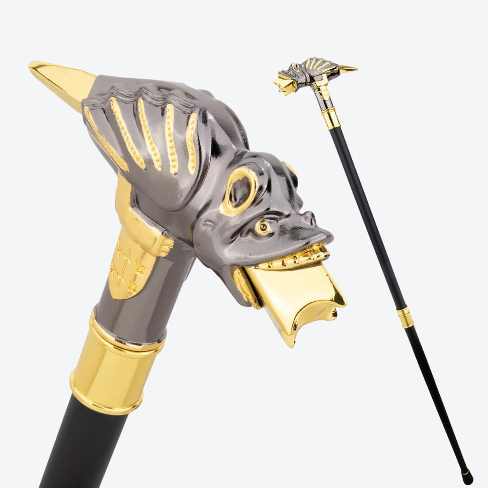 Gold/Silver Lizard Metal Walking Stick - Bastoni