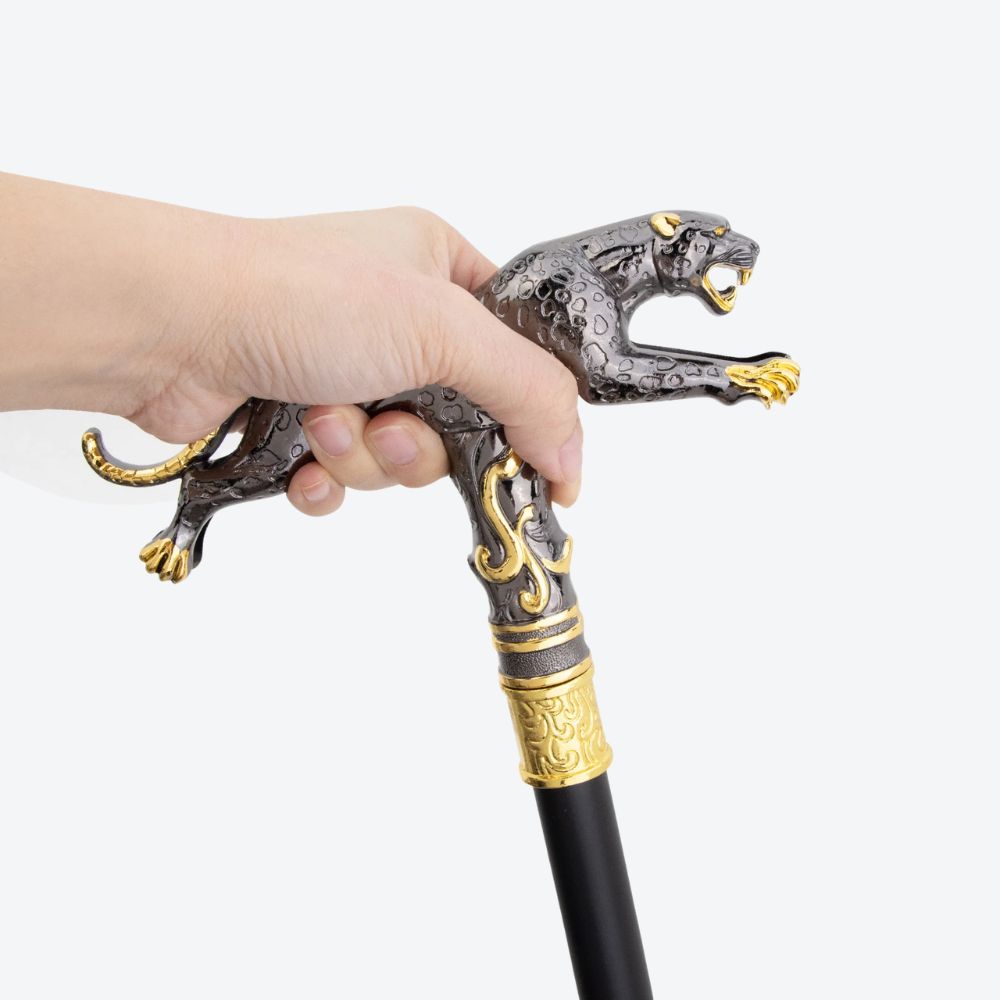 Golden Leopard Metal Cane Graphite/Gold-Bastoni UK