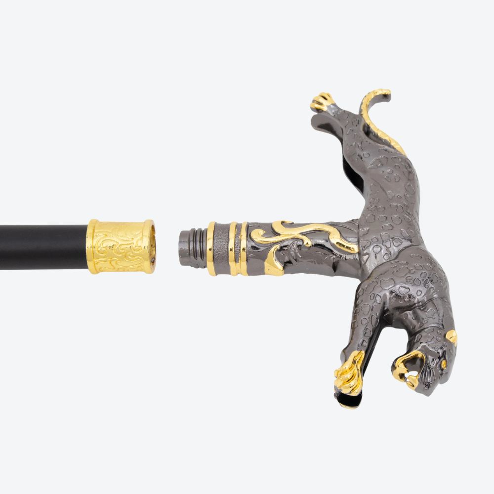 Golden Leopard Metal Cane Graphite/Gold-Bastoni UK