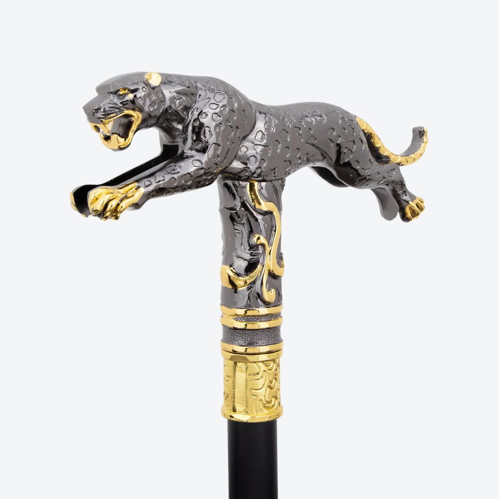 Golden Leopard Metal Cane Graphite/Gold-Bastoni UK