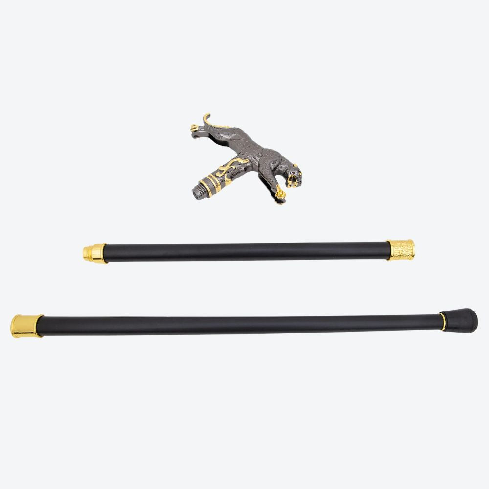 Golden Leopard Metal Cane Graphite/Gold-Bastoni UK