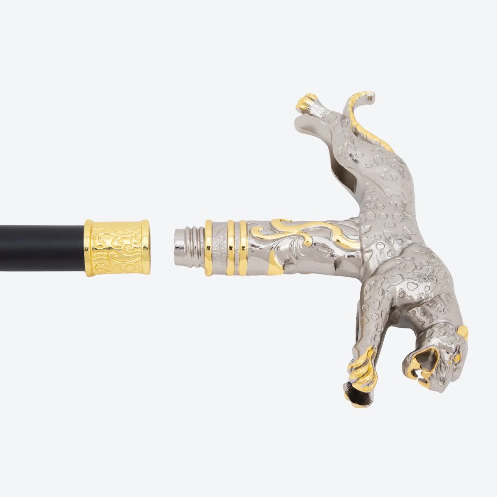 Golden Leopard Metal Cane Light Silver-Bastoni UK